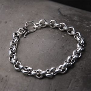 【送料無料】メンズブレスレット ソリッドスターリングシルバーラウンドリンクメンズチェーンブレスレットsolid 925 sterling silver round chunky rolo links mens chain bracelet 19cm