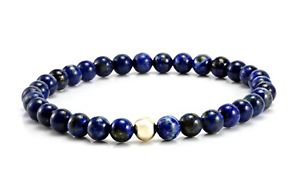 【送料無料】メンズブレスレット メンズビードラピスゴールドビーズストレッチブレスレットmens bead braceletblue lapis gemstone amp; 9ct gold bead stretch bracelet