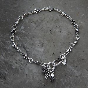 【送料無料】メンズブレスレット　ソリッドスターリングシルバーメンズビーズクロススカルブレスレットsolid 925 sterling silver hallmarked mens beaded cross skull bracelet 22cm
