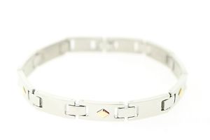【送料無料】メンズブレスレット　ステンレススチールアクセントブレスレットstainless steel 8mm goldtone accent bracelet