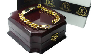 【送料無料】メンズブレスレット　gold id braceletgold id bracelet custom personalised engraved identity luxury wooden gift case