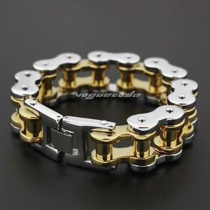 【送料無料】メンズブレスレット　316ポンドステンレス5モーターバイク2mensブレスレット5s005c316l stainless steel 5 lengths motorbike chain 2 tone mens bracelet 5s005c