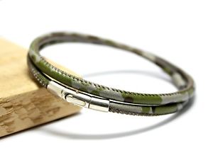 【送料無料】メンズブレスレット　メンズカムフラージュmens camouflage braceletgenuine leathersterling silver claspgreen camo wrap
