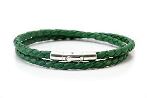 【送料無料】メンズブレスレット　メンズレディースダブルレザーmens ladies double wrapped leather braceletgenuine 4mm braided nappagreen