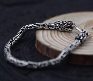 【送料無料】メンズブレスレット　ソリッドスターリングシルバーメンズドラゴンチェーンクラスプカフブレスレットsolid 925 sterling silver mens heavy dragon chain clasp cuff bracelet