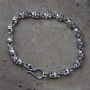 【送料無料】メンズブレスレット ソリッドスターリングシルバーメンズビーズスカルチェーンカフブレスレットsolid 925 sterling silver mens beaded skull chain cuff bracelet 21mm