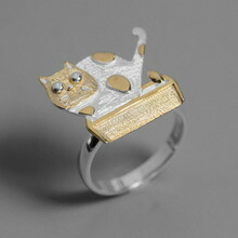 【送料無料】猫　キャット　リング　jinse925スターリングjinse real 925 sterling silver handmade rings for women