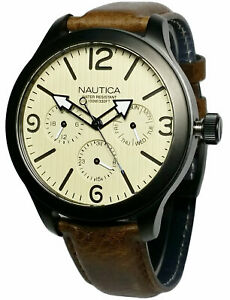 【送料無料】腕時計 #アナログラウンドブラウンレザーストラップウォッチ nautica men039;s multifunction analog round watch brown leather strap napjwa003|hokushin
