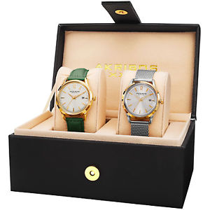 【送料無料】腕時計 レザーストラップステンレススチールブレスレットセットakribos xxiv ak973gns women’s leather strapstainless steel bracelet watch set|hokushin