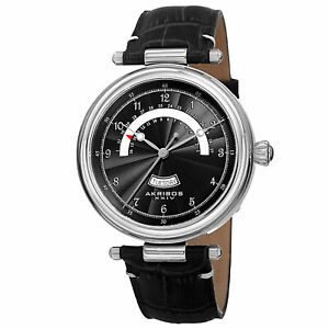 【送料無料】腕時計 シルバートーンレトログラードレザーウォッチ mens akribos xxiv ak795ssb silvertone quartz retrograde date leather watch|hokushin
