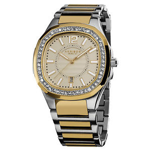 【送料無料】腕時計 クリスタルベゼルトーンカラースチール womens akribos xxiv ak550ttg7 crystal bezel date twotone steel watch|hokushin