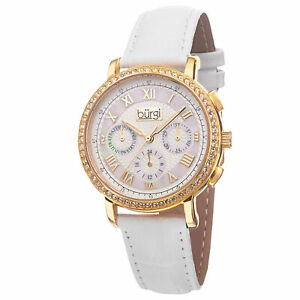 【送料無料】腕時計　バールスイスベゼルレザーウォッチwomens burgi bur087ygw swiss quartz crystal bezel multifunction leather watch