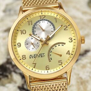 【送料無料】腕時計　シュタイナーインジケータースチールメッシュブレスレットmens august steiner as8230yg 24 hour indicator date steel mesh bracelet watch