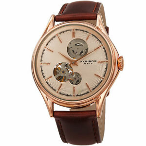 【送料無料】腕時計　メンズイギリススケルトンレザーストラップウォッチmens akribos xxiv ak1057gbr automatic skeleton exhibition leather strap watch