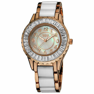 【送料無料】腕時計　バールバゲットベゼルホワイトセラミックブレスレット womens burgi bur066wtr quartz baguette bezel white ceramic bracelet watch