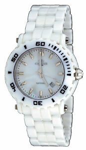【送料無料】腕時計 スイスホワイトセラミッククロノグラフウォッチoniss on8110l womens oversized swiss white ceramic chronograph watch