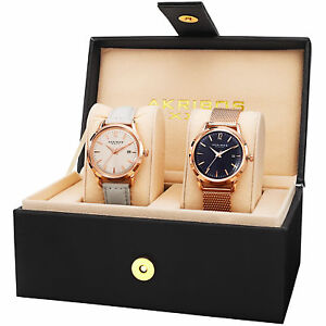 【送料無料】腕時計　akribos xxiv ak973bus women’s leather strapstainless steel bracelet watch set