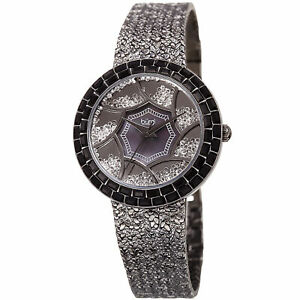 【送料無料】腕時計 バールフローティングパールブレスレットwomens burgi bur118bk floating crystals mother of pearl hammered bracelet watch