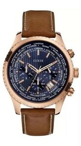 【送料無料】腕時計　ブラウンストラップ＃クラシックウォッチguess brown genuine leather strap men039; s classic watch｜hokushin
