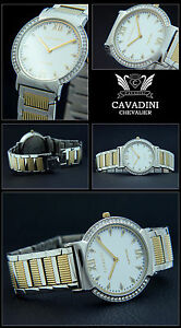【送料無料】腕時計　メンズウォッチシュヴァリエステンレススチールausgefallen herrenuhr chevalier cavadini edelstahl, bicolor, mit steinen,weiss