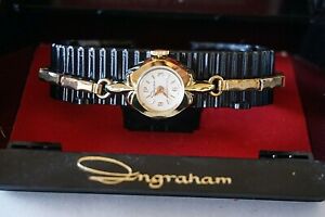 【送料無料】腕時計　ヴィンテージイングラハムレディースオリジナルボックスペーパーゴールドウォッチvintage ingraham ladies wrist watch original box papers gold mainspring prop