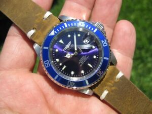 【送料無料】腕時計　カスタムダイバーオートマチックメンズダイブウォッチblue invicta prodiver automatic mens dive watch on custom mod leather｜hokushin