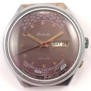 【送料無料】腕時計　ソウォッチビッグケースカレンダーrare soviet raketa watch big case perpetual calendar dayamp;date *us seller* 1378