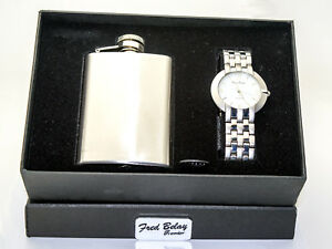 【貨物輸送無料】ウォッチ フレッドメンズセットステンレススチールフラスコアナログクォーツfred belay mens gift set, stainless steel flask with  analog quartz watch 腕時計-メンズ腕時計