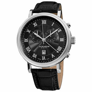 【送料無料】腕時計　メンズレザーストラップスイスコレクションクロノグラフウォッチ akribos xxiv ak591bk mens leather strap swiss collection chronograph watch｜hokushin