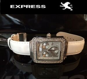 【送料無料】腕時計 ホワイトレザーウォッチexpress womens crystals luxury white leather watch 38006092