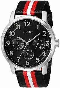【送料無料】腕時計 ゲスメンズシルバートーンストライプアナログウォッチguess mens silvertone and striped analog 44mm watch u0975g1