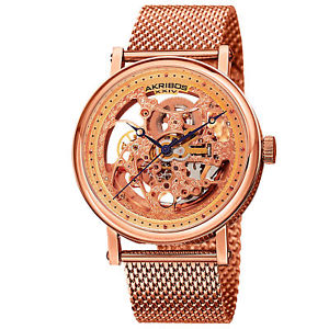【送料無料】腕時計 スケルトンローズトーンステンレススチールウォッチmens akribos xxiv ak732rg automatic skeleton rosetone stainless steel watch