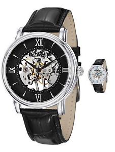 【送料無料】腕時計　メンズステンレスレザーストラップスチールスケルトンウォッチstuhrling mens 458g2 stainless steel skeleton watch with extra leather strap｜hokushin