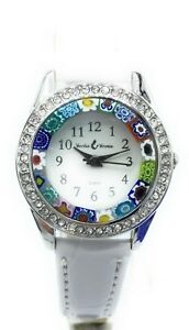【送料無料】腕時計　ムラーノウォッチドナコンorologio donna acciaio pelle watch in vetro di murano murrina millefiori con str