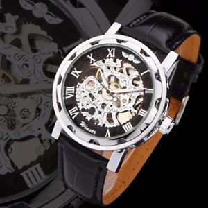 【送料無料】腕時計 スケルトンレガロorologio automatico da polso nero skeleton uomo regalo natale vetro