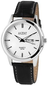 【送料無料】腕時計　アクセントメンズホワイトブラックアナログメタルレザー×akzent herrenuhr wei schwarz datum amp; tag analog metall leder x2900016002