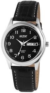 【送料無料】腕時計　アクセントメンズブラックウォッチアナログメタルレザークォーツakzent herrenuhr schwarz datum amp; tag analog metall leder quarz x2900012002