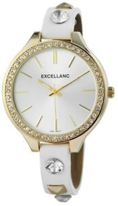 【送料無料】腕時計　レディースシルバーホワイトゴールドラインストーンアナログクォーツexcellanc damenuhr silber wei rosgold strass analog leder quarz x199102500001