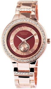 【送料無料】腕時計　レディースブラウンローズゴールドラインストーンクロノアナログexcellanc damenuhr rotbraun rosgold strass chronolook analog x1800043007