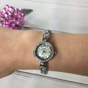 【送料無料】腕時計　シルバートーンbadgley mischka ba1397mpsv womens silver tone crystal watch preloved
