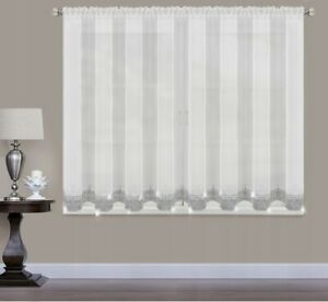 【送料無料】腕時計　テープボーダーホワイトボイルスロットネットカーテンパネルsilver shimmering glitter tape border white voile slot top net curtain panel