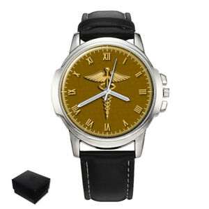 【送料無料】腕時計　シンボルメンズdoctor caduceus medical symbol gents mens wrist watch gift engraving