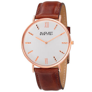 【送料無料】腕時計　シュタイナーメンズストラップmens august steiner as8166rgbr ultra slim quartz genuine leather strap watch