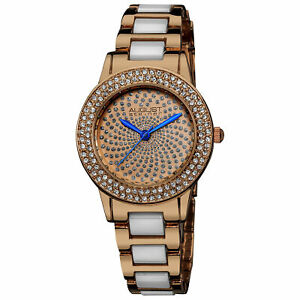 【送料無料】腕時計　シュタイナークリスタルホワイトセラミックリンクブレスレットwomens august steiner as8052rg crystal glitz white ceramic link bracelet watch