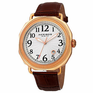 【送料無料】腕時計　＃スイスクオーツブラウンレザーストラップウォッチ men039;s akribos xxiv ak770rgbr swiss quartz date brown leather strap watch