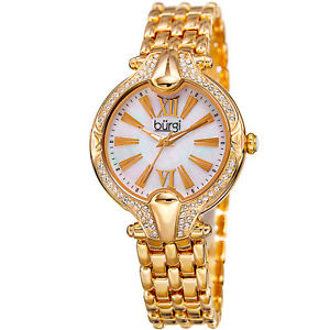 【送料無料】腕時計　バールスワロフスキーパールブレスレットクリスタルベゼルwomens burgi bur163yg swarovski crystal bezel mother of pearl bracelet watch