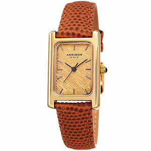【送料無料】腕時計　プラチナリーフブラウンレザーウォッチwomens akribos xxiv ak1046br rectangle platinum leaf brown leather watch 17,026円
