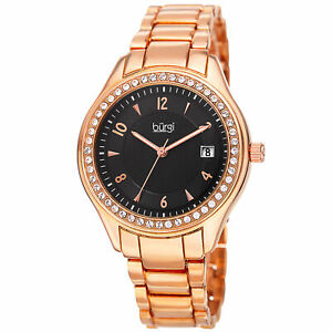 【送料無料】腕時計　バールスワロフスキークリスタルウィンドウローズトーンブレスレットwomens burgi bur135rg swarovski crystal date window rosetone bracelet watch