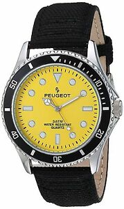 【送料無料】腕時計　プジョーメンズイエロークォーツメタルキャンバススポーツウォッチpeugeot 2057yl mens yellow quartz metal and canvas sport watch