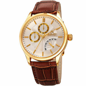 【送料無料】腕時計　シュタイナーデュアルタイムmens august steiner as8209ygbr dual time date retrograde day leather watch